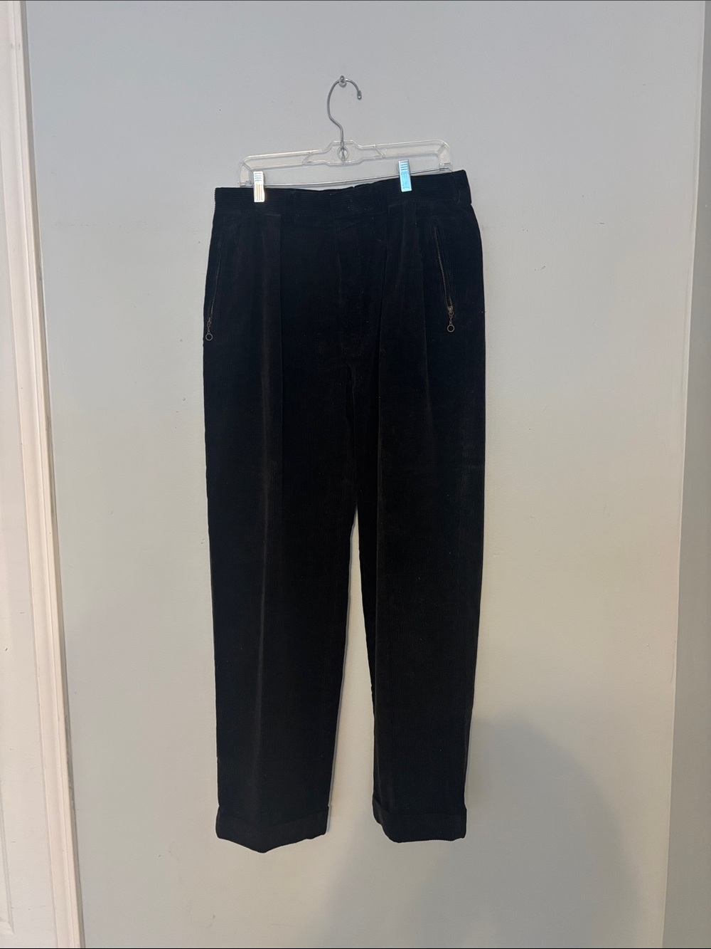 Polo by Ralph Lauren Black Corduroy Pleated Pants with Zippered Pockets
